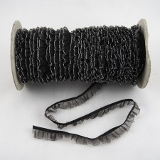 Bild 1 Rüschenband Schwarz mit Silberrand elastisch dehnbar 18 mm breit