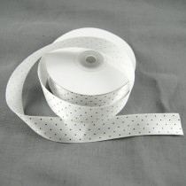 Bild 1 Satinband Weiß mit schwarzen Punkten 25 mm breit 