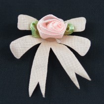 Bild 1 Satinrosen Stoffblumen Aufnäher  40 mm Rosa / Grün