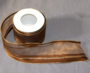 Bild 1 Dekoband Goldbraun glitzernd mit Drahtkante 55 mm breit