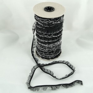 Bild 1 Rüschenband Schwarz mit Silberrand elastisch dehnbar 18 mm breit