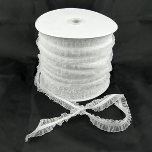 Bild 1 Rüschenband weiss beidseitig gerüscht elastisch dehnbar 26 mm breit
