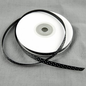 Bild 1 Satinband Schwarz mit weißen Punkten 7 mm breit 
