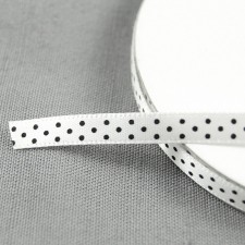 Bild 1 Satinband Weiß mit schwarzen Punkten 7 mm breit 