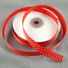 Bild 1 Satinband Rot mit weißen Punkten 15 mm breit 